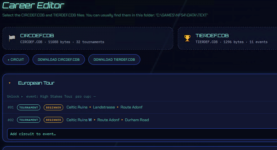 CIRCDEF.CDB と TIERDEF.CDB の読み込み
